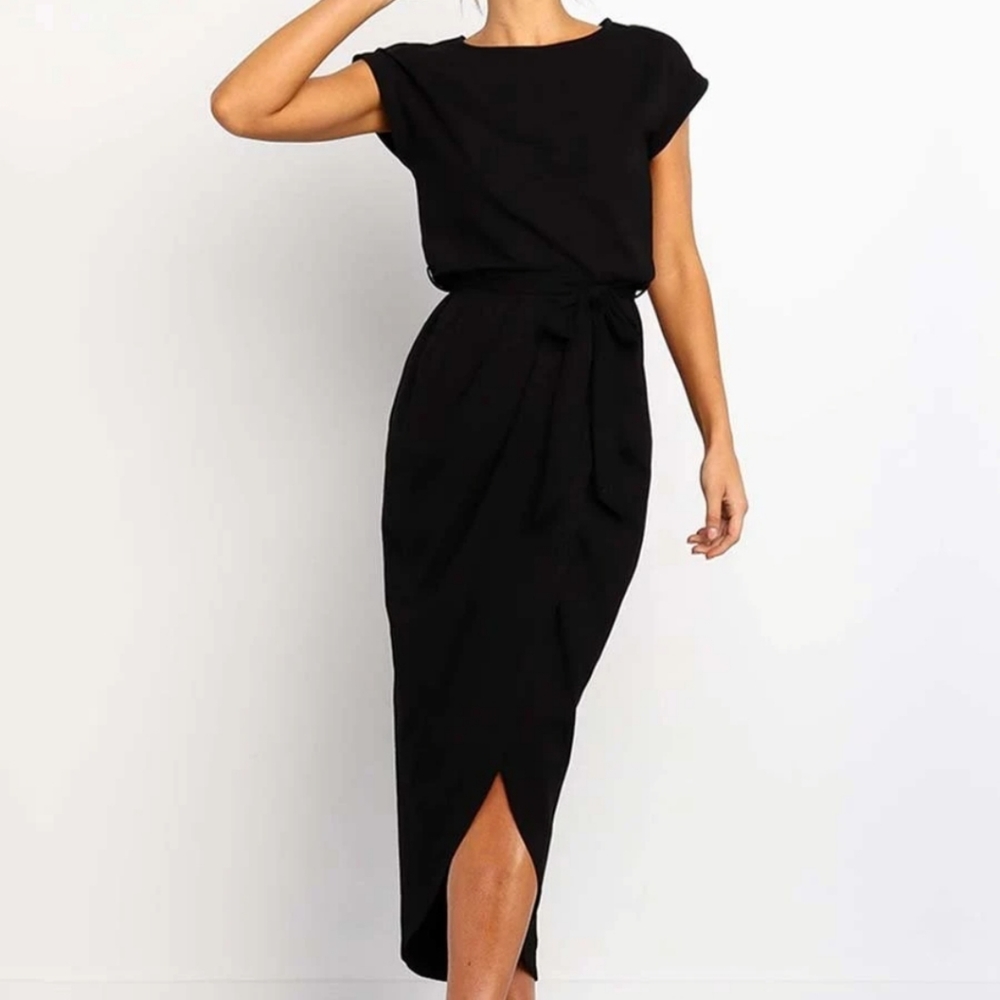 Black Front-slit Ankle length Dress